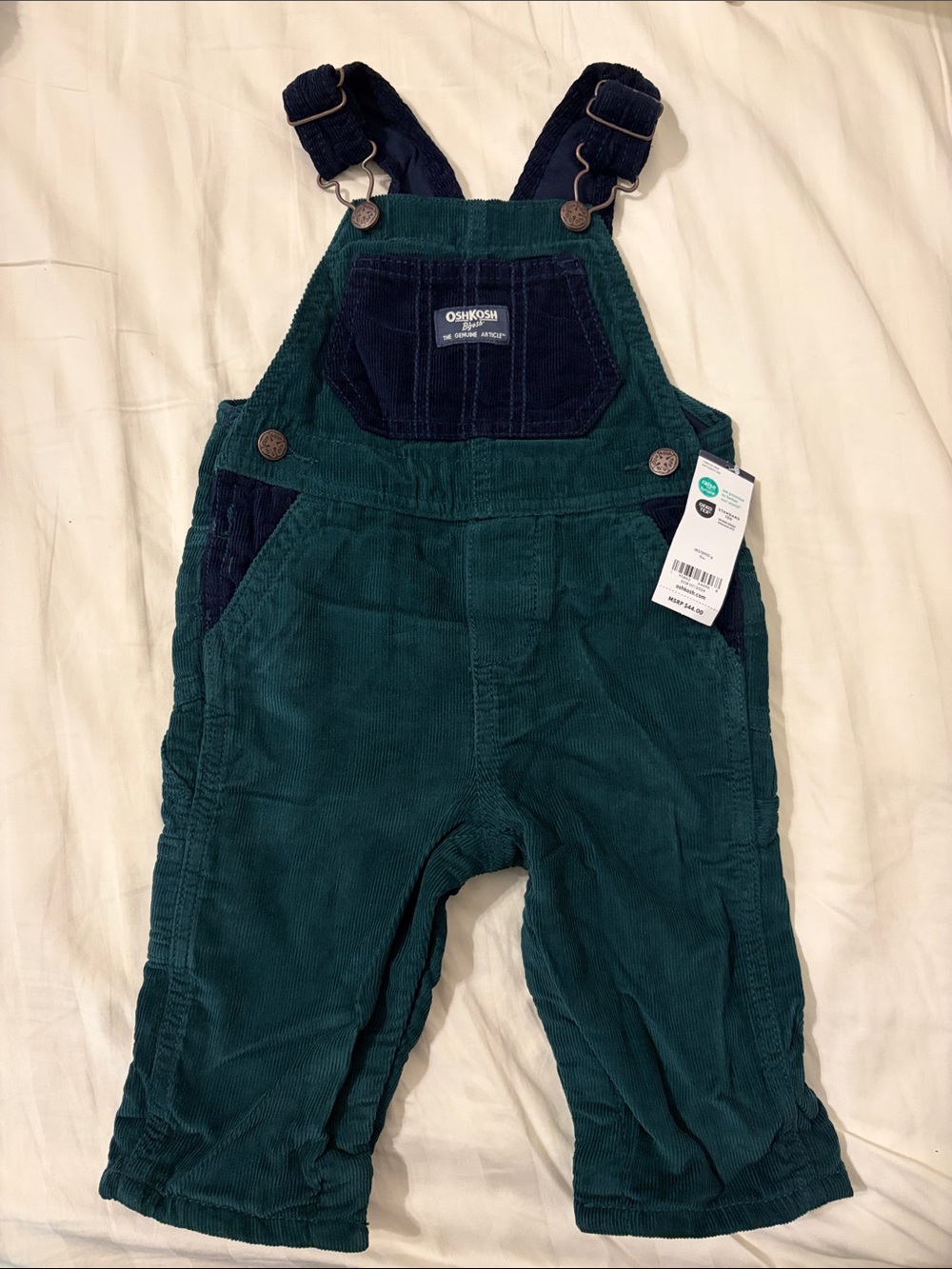 OshKosh B'gosh Forest Green and Navy Corduroy Overalls, NWT, 9months